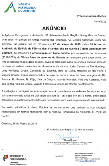 Hasta Pública de Aluguer Temporária de Terrenos