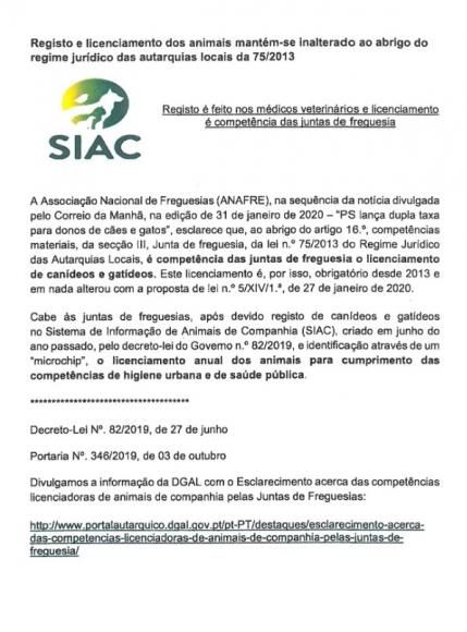 Competências licenciadoras de animais de companhia pelas Juntas de Freguesia